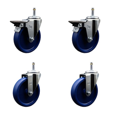 Service Caster 5'' Solid Poly Wheel Swivel 7/16'' Grip Ring Stem Caster Set 2 Brakes, 4PK SCC-GR20S514-SPUS-PLB-716138-2-S-2